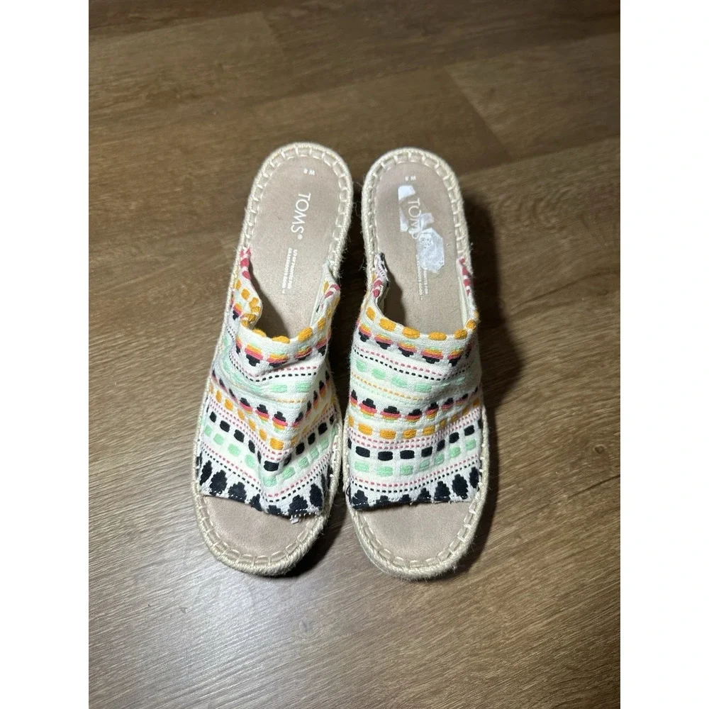 TOMS Espadrille Slide Sandals Women's Size 8‎ Multicolor Textile Summer Boho